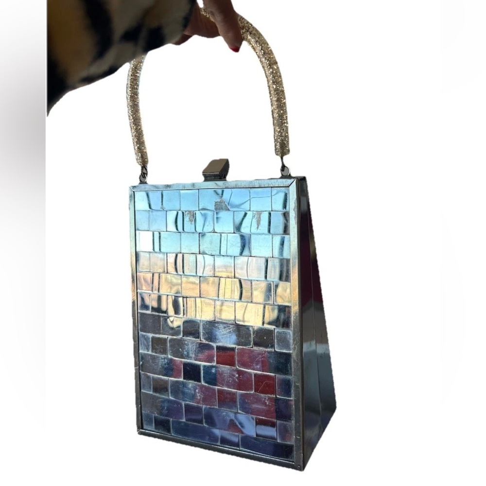 1950s Vintage Dorset Rex Lattice Chrome Box Bag With Confetti Lucite Handle - Picture 5 of 15